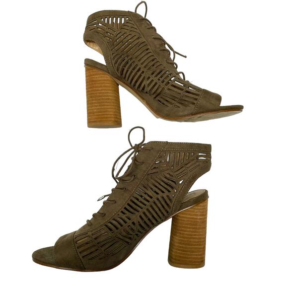 Sam Edelman Block Heel Open Toe Bootie with Laser Cutouts Brown Size 9.5 - Picture 1 of 8